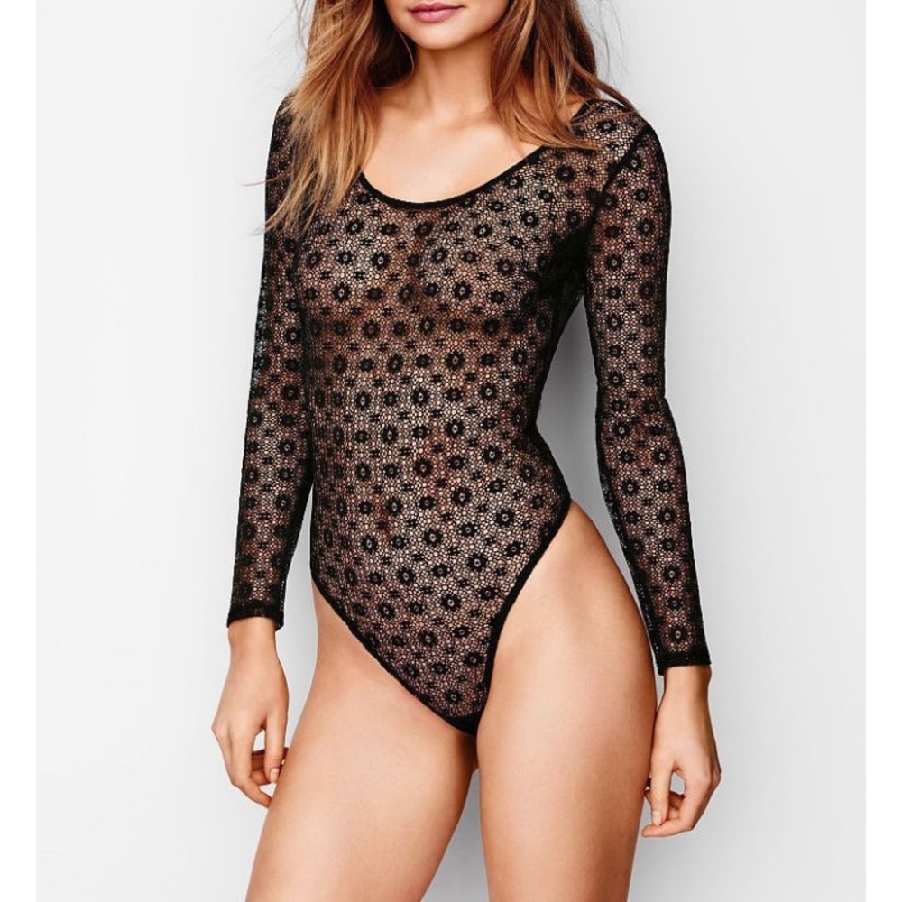 Victoria’s Secret Black Longsleeve Lace Bodysuit